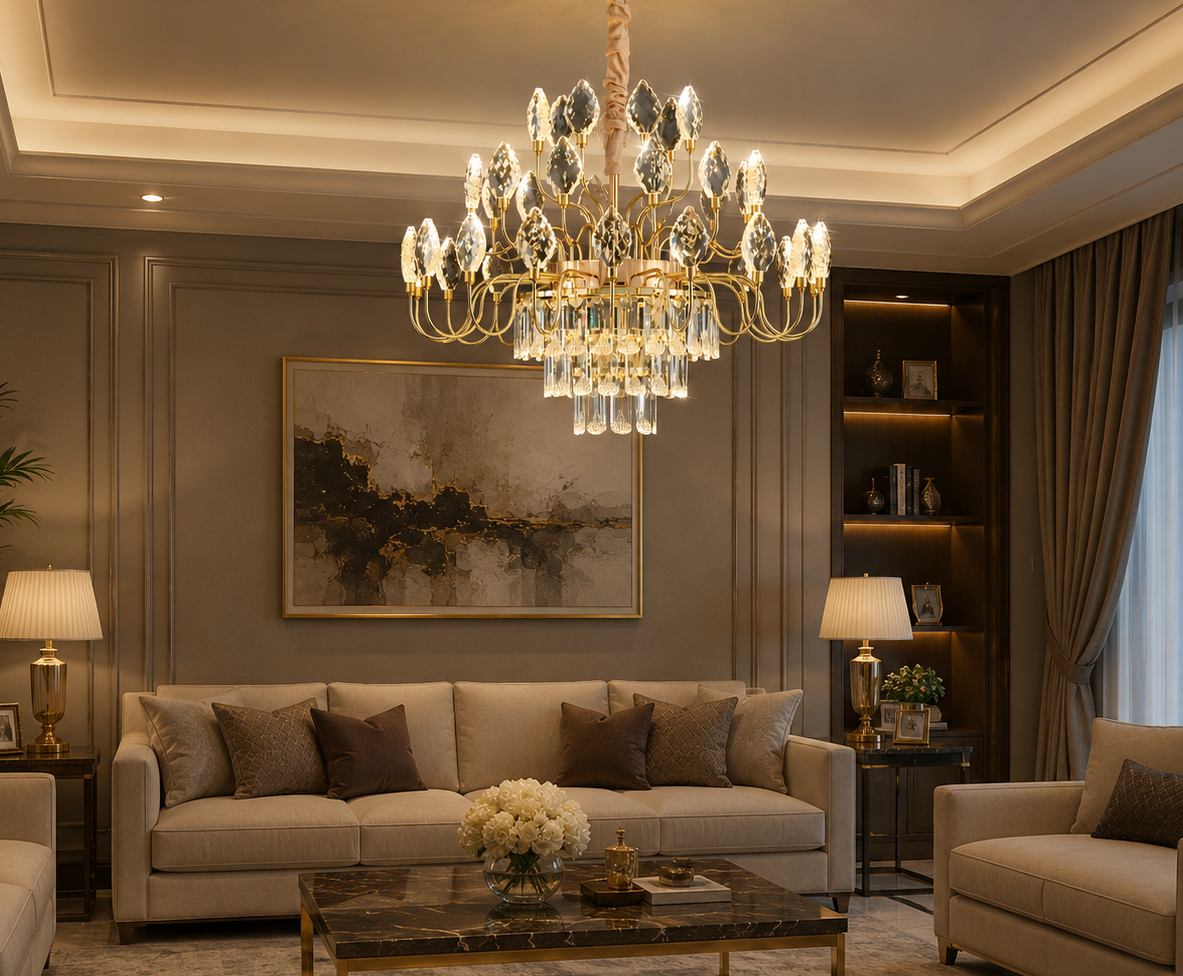 HDC 600mm Luxury Gold Crystal Chandelier for Living Room, Dining Area