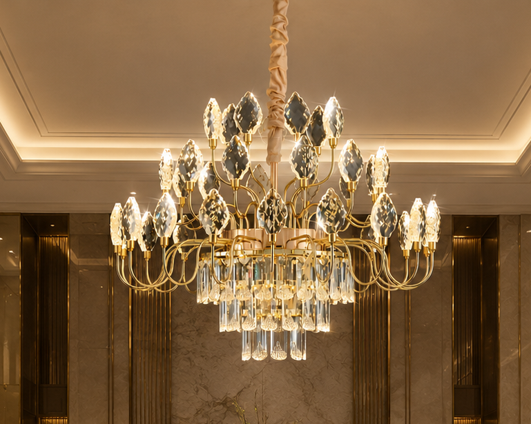 HDC 600mm Luxury Gold Crystal Chandelier for Living Room, Dining Area