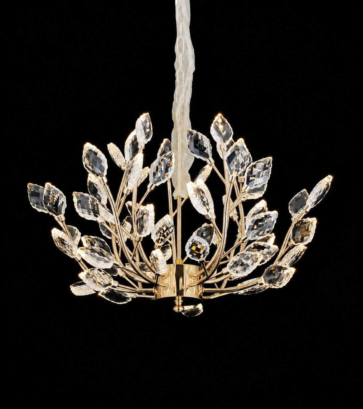 HDC 600mm Luxury Crystal Leaf LED Chandelier for Bedroom, Living Room