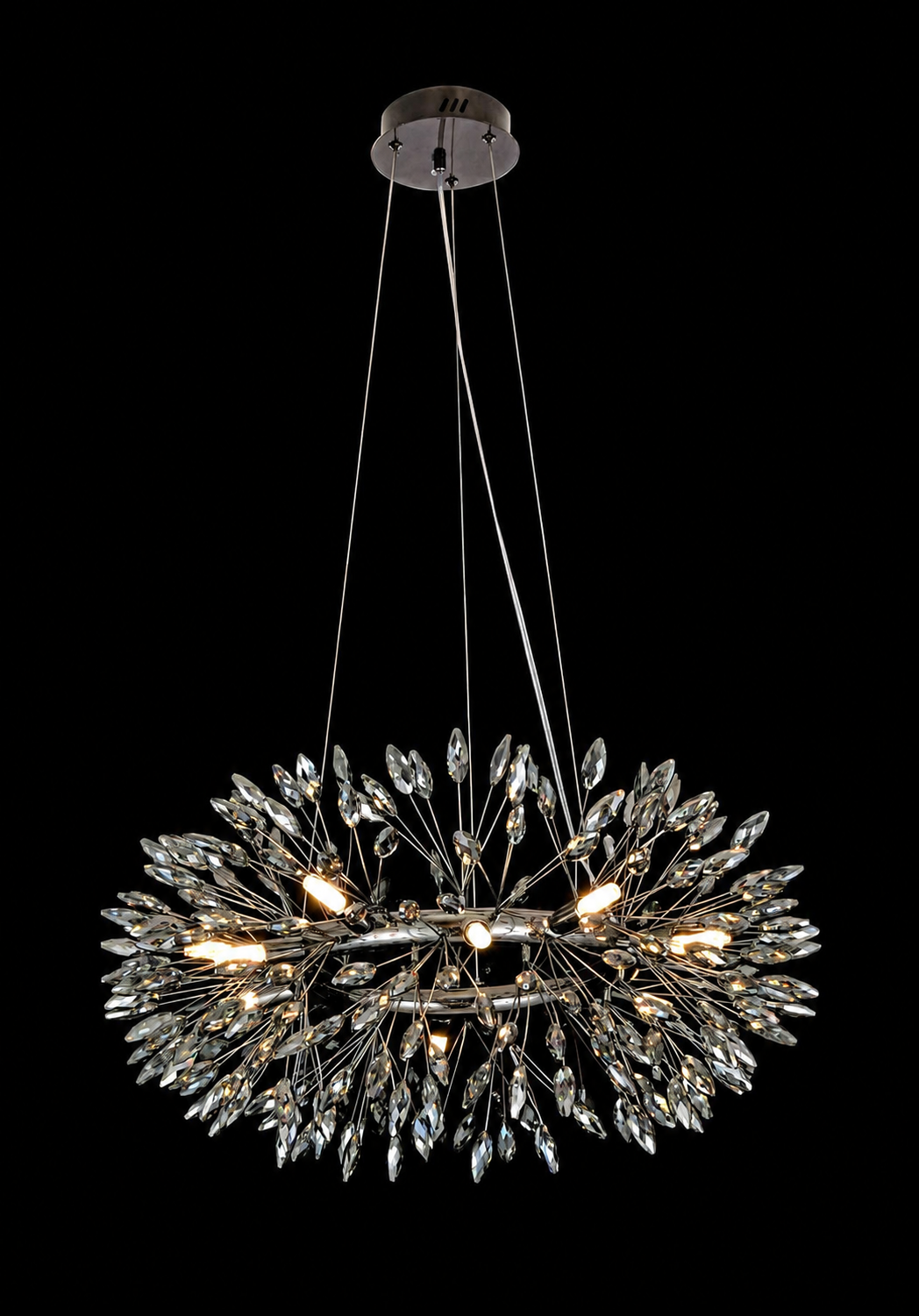 HDC Luxury Smoke Crystal Ring Chandelier for Bedroom, Living Room
