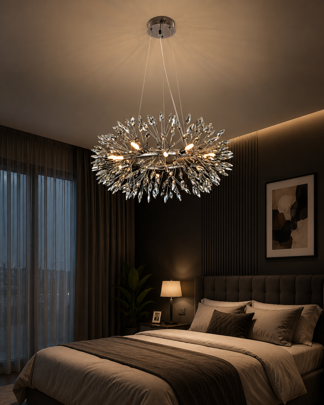 HDC Luxury Smoke Crystal Ring Chandelier for Bedroom, Living Room