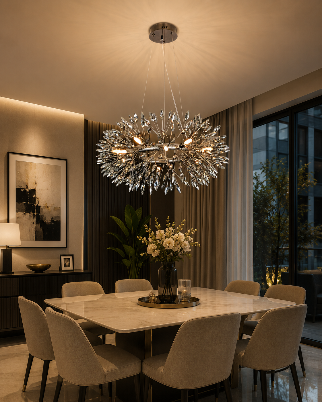 HDC Luxury Smoke Crystal Ring Chandelier for Bedroom, Living Room