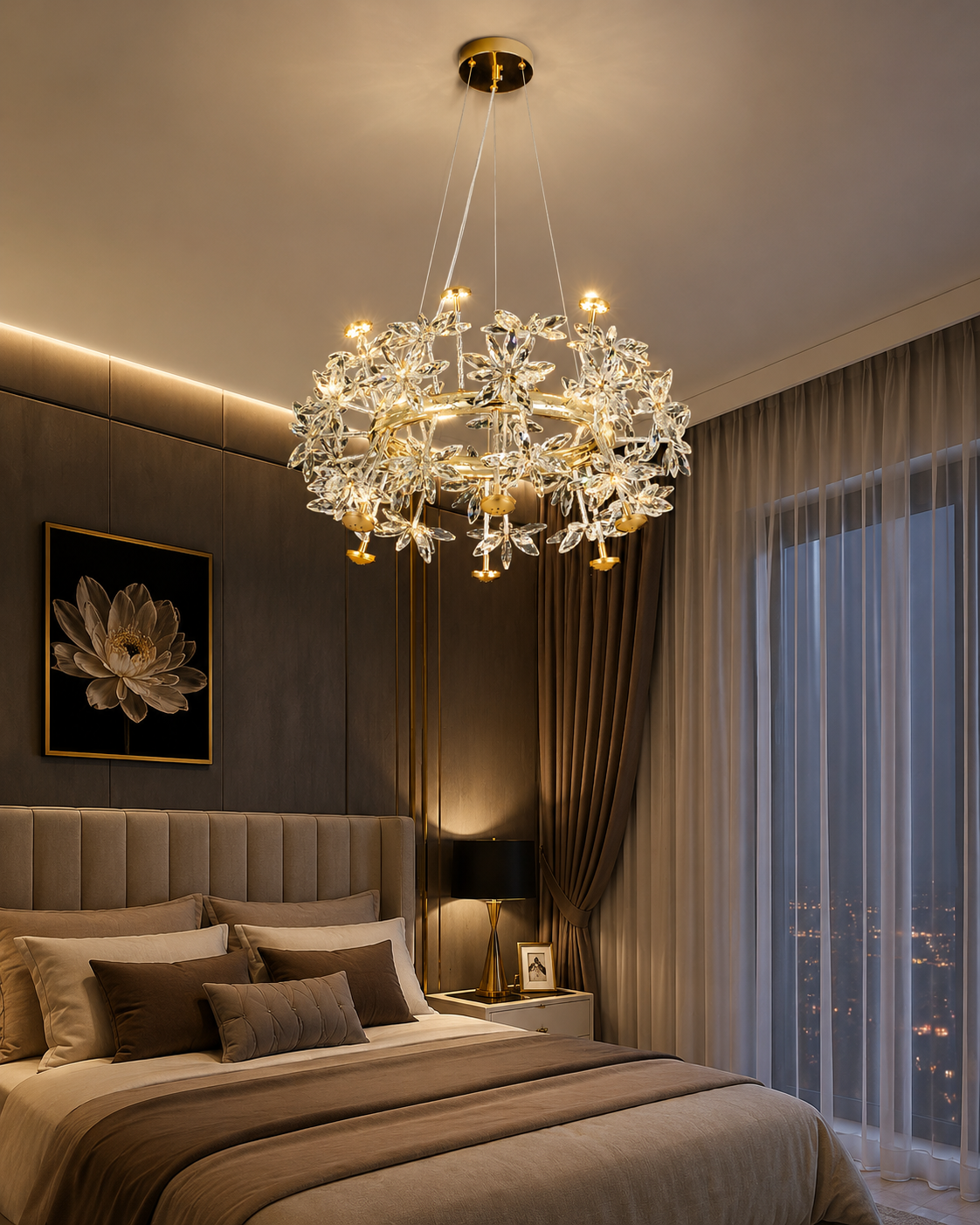 HDC 600mm Floral Crystal Ring Chandelier for Bedroom, Living Room