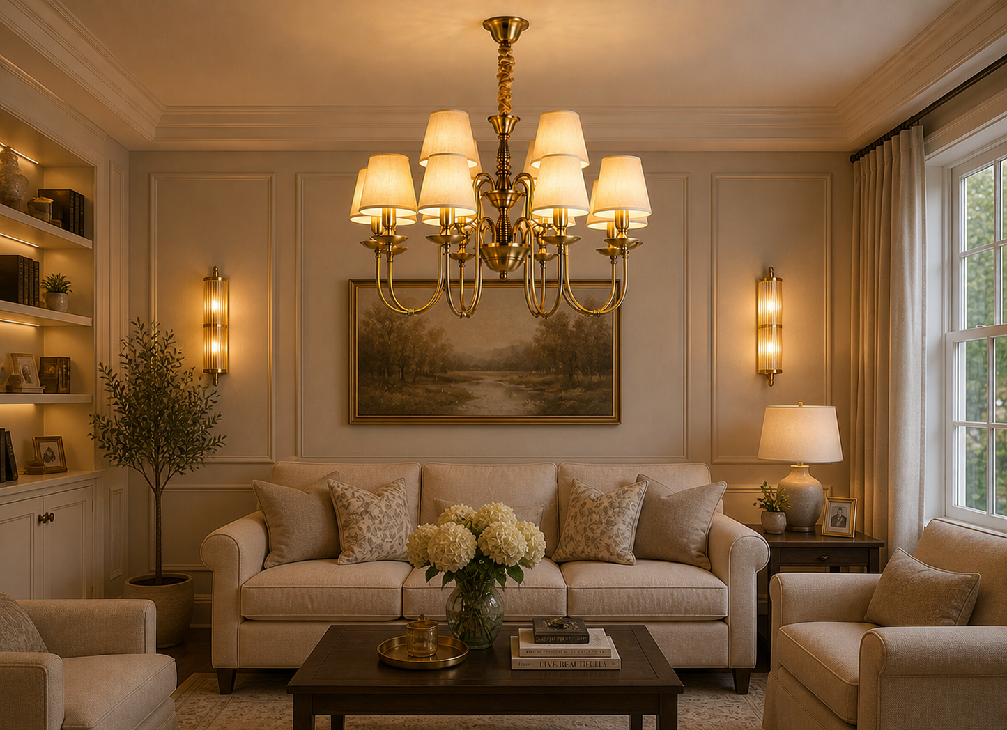 HDC Premium Classic Fabric Shade Chandelier for Living Room, Bedroom