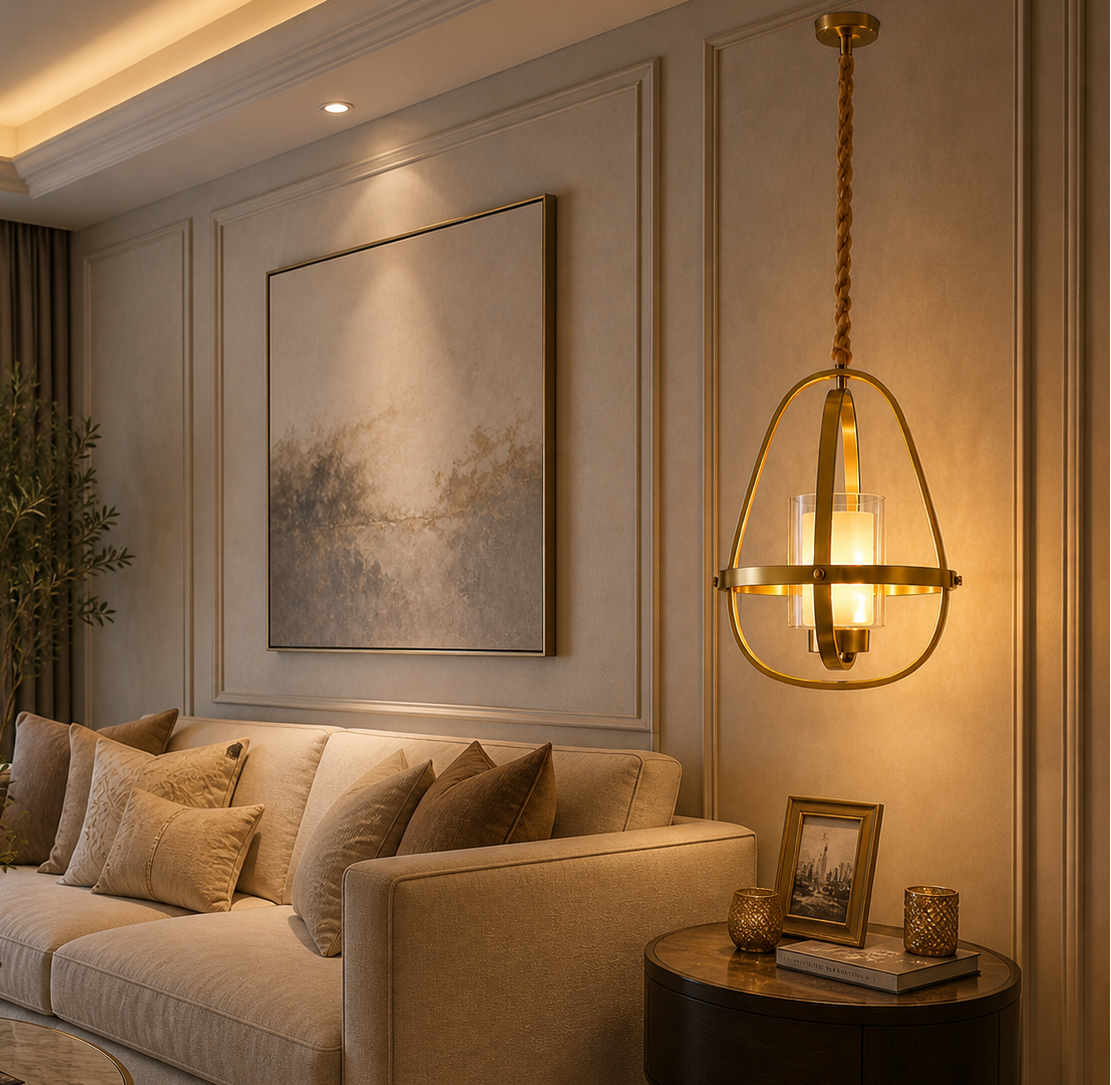 HDC Luxury Gold Frame Glass Pendant Light