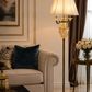 HDC Luxury Crystal Glass Floor Lamp with Fabric Shade for Living Room & Bedroom