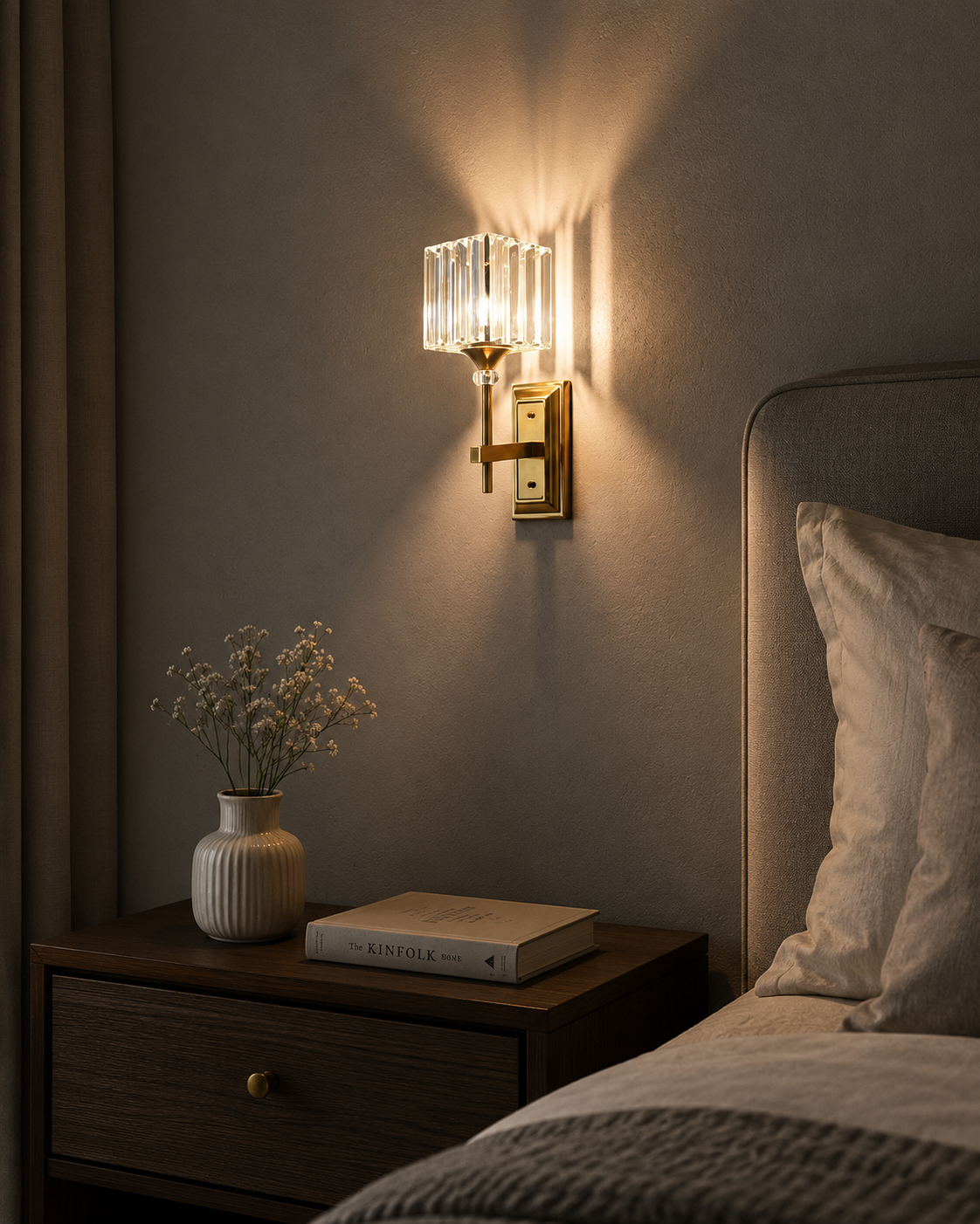 HDC Luxury Crystal Gold Glass Wall Light for Bedroom, Living Room