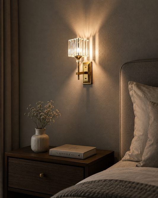 HDC Luxury Crystal Gold Glass Wall Light for Bedroom, Living Room