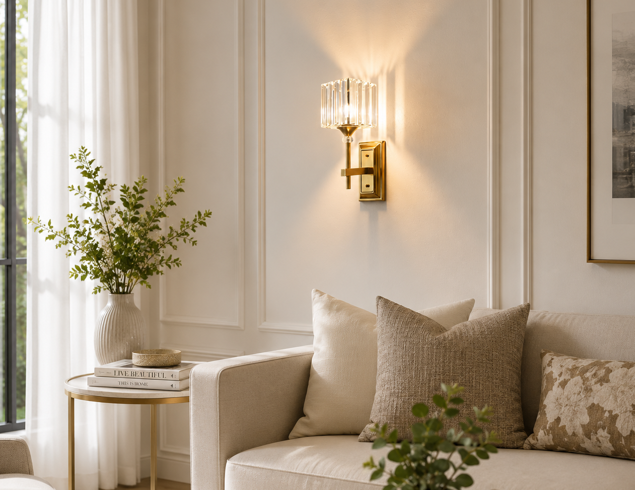HDC Luxury Crystal Gold Glass Wall Light for Bedroom, Living Room