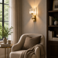 HDC Luxury Crystal Gold Glass Wall Light for Bedroom, Living Room