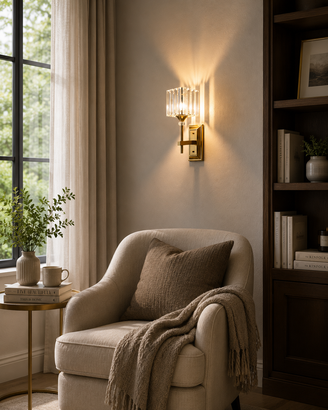 HDC Luxury Crystal Gold Glass Wall Light for Bedroom, Living Room