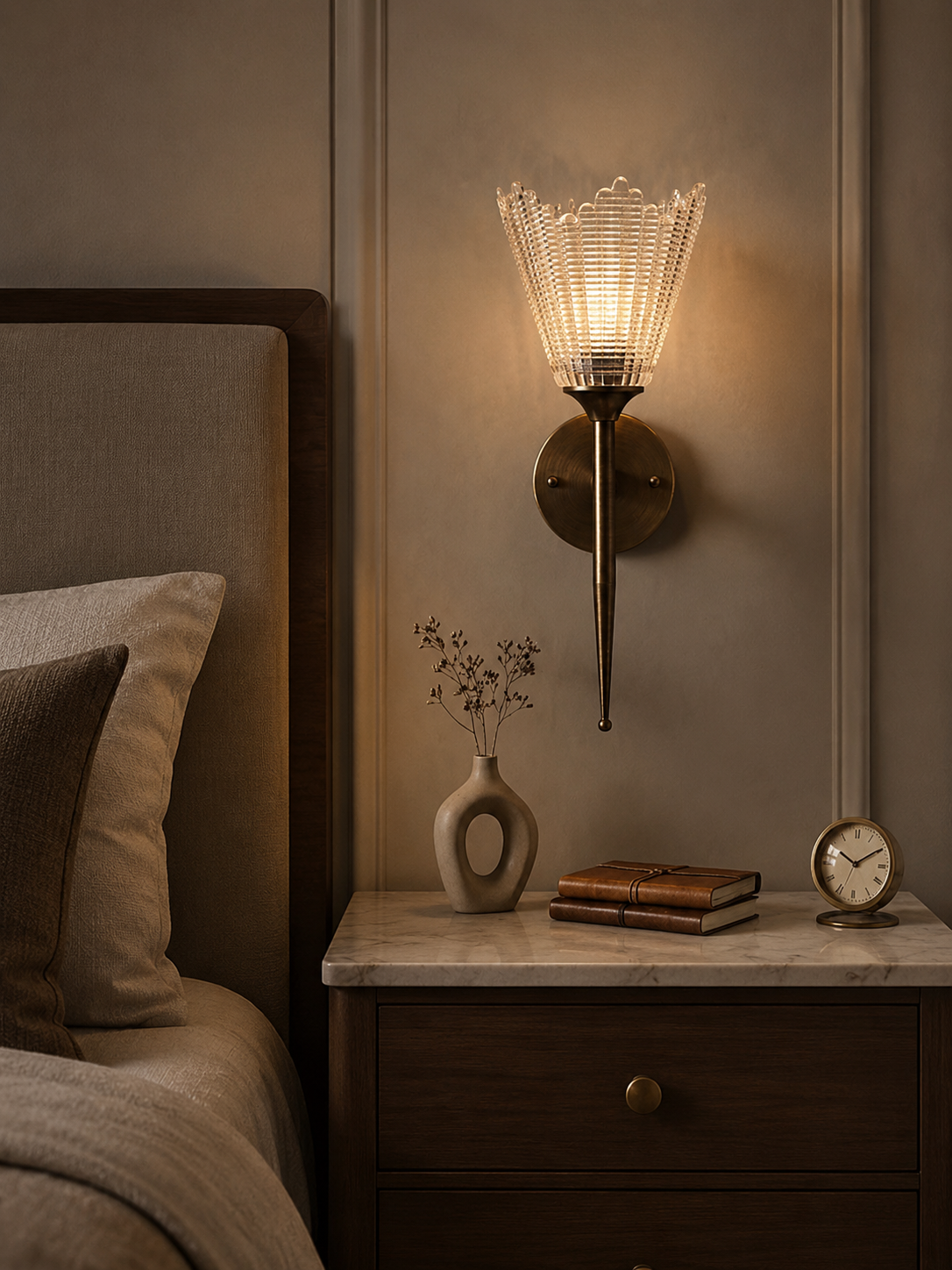 HDC Luxury Iron & Glass Wall Light with Antique Plating Finish for Bedroom, Living Room