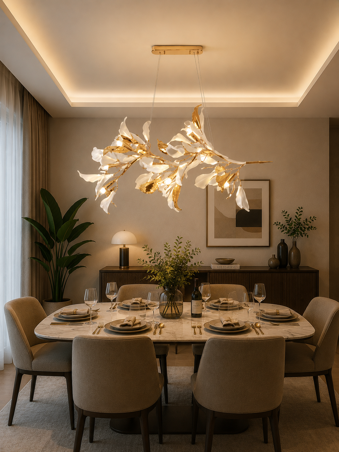 HDC Luxury Leaf Design Hanging Chandelier Pendant Light