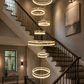 HDC Luxury 7 Light Crystal Ring Multi-Layer Chandelier for Double Height Ceiling