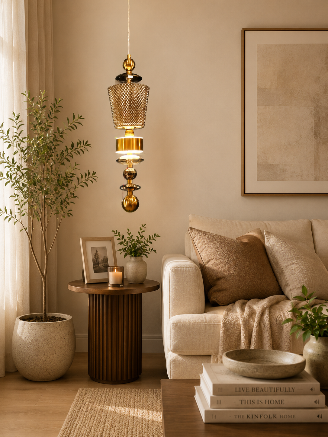 HDC Luxury Crystal Hanging Pendant Light for Living Room, Lobby & Dining Area
