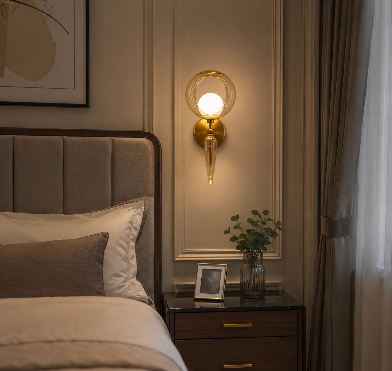 HDC Modern Amber Glass Wall Light for Living Room, Bedroom & Luxury Interiors