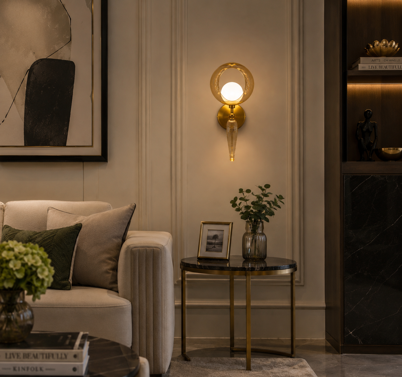 HDC Modern Amber Glass Wall Light for Living Room, Bedroom & Luxury Interiors