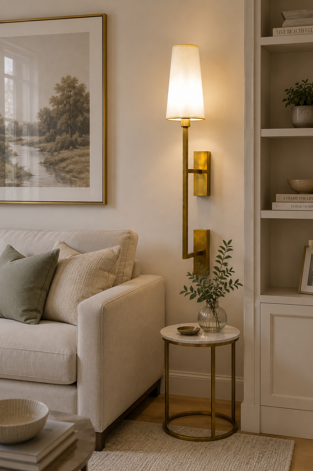 HDC Modern Gold Fabric Shade Wall Light for Bedroom, Living Room