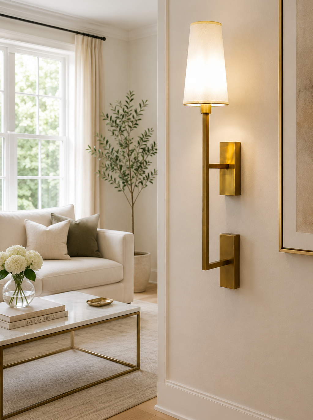 HDC Modern Gold Fabric Shade Wall Light for Bedroom, Living Room