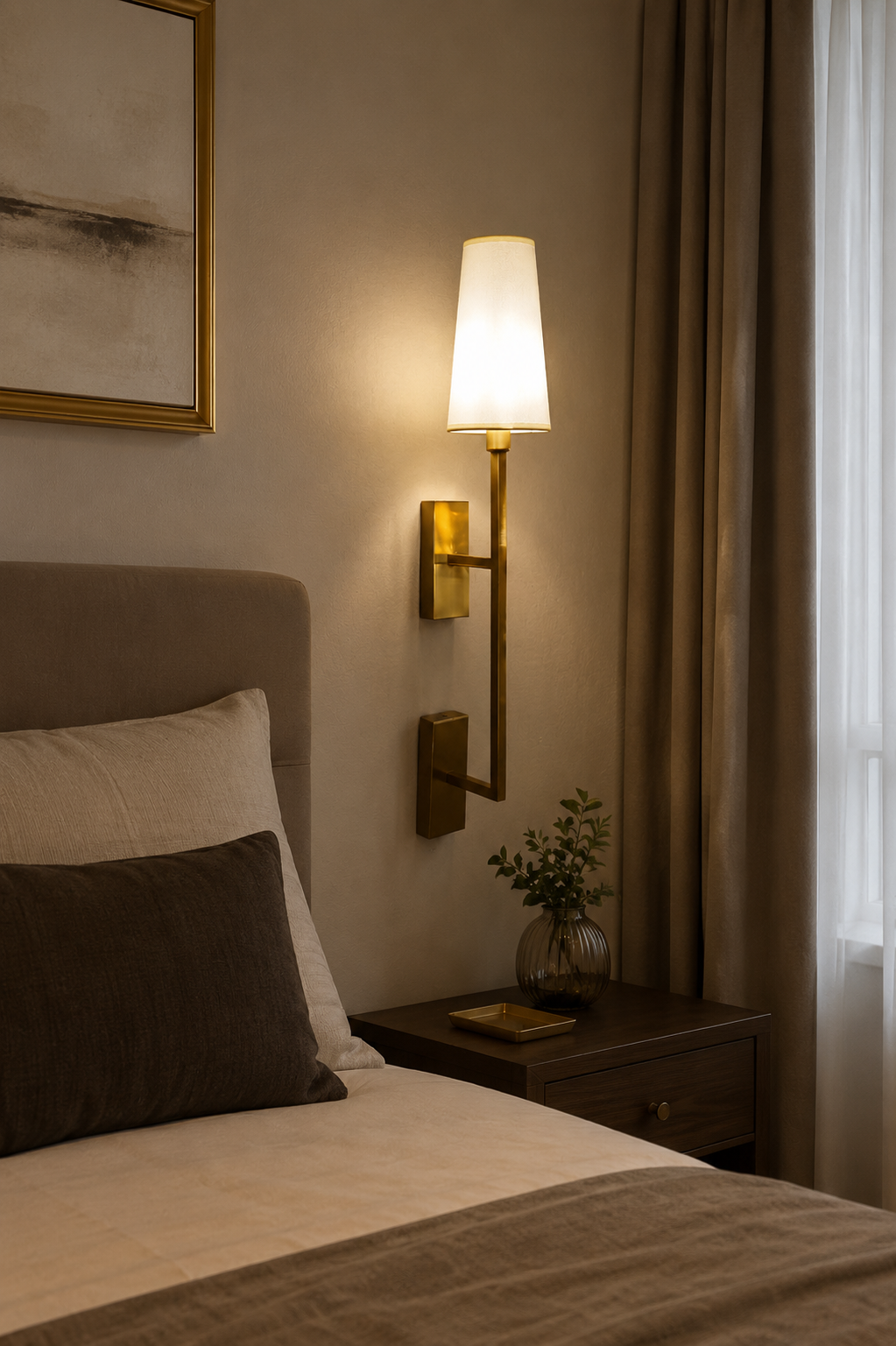 HDC Modern Gold Fabric Shade Wall Light for Bedroom, Living Room