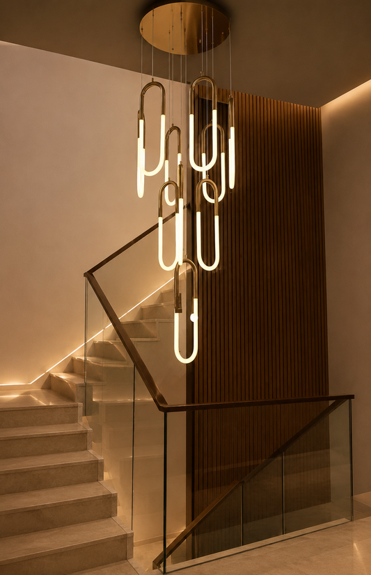 HDC 10 Lights Luxury Double Height Loop LED Chandelier for Staircase & High Ceiling Spaces