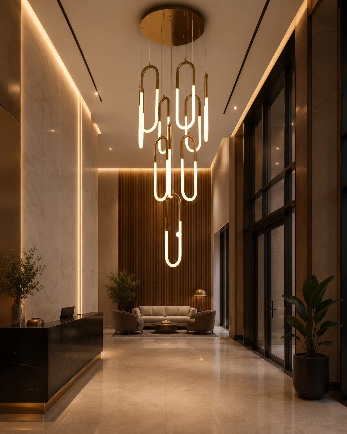 HDC 10 Lights Luxury Double Height Loop LED Chandelier for Staircase & High Ceiling Spaces