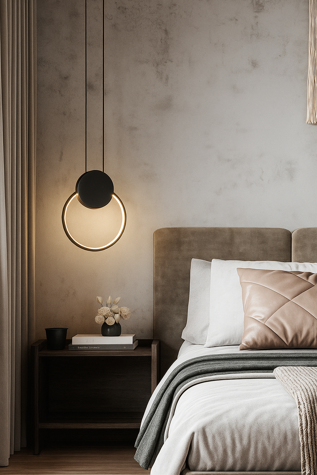 HDC Led 1 Light Modern Pendant Lighting Bedside Minimalist Aluminium - Black (Round)