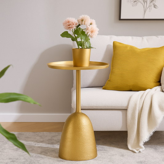 HDC Metal Side Table Tray, Small Accent Table Nightstand for Bedside Or Sofa, Round Bar Table Coffee Table for Living Room, Bedroom, Home, Office (Color : GOLDEN)