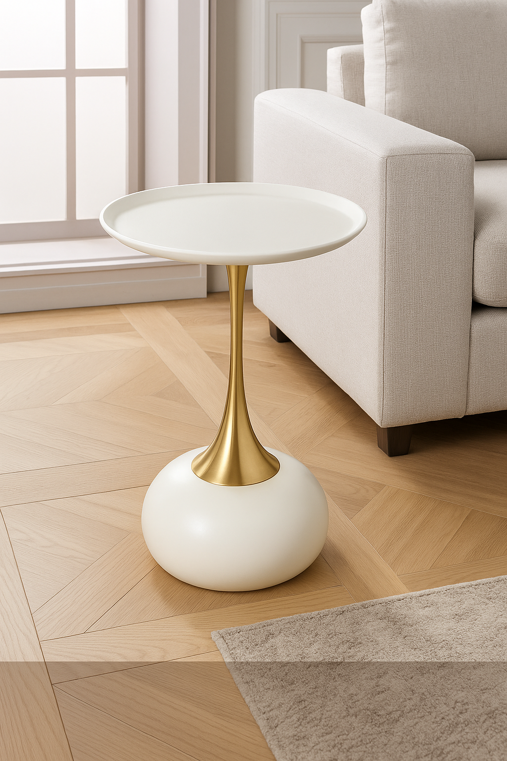 HDC Metal Side Table Tray, Small Accent Table Nightstand for Bedside Or Sofa, Round Bar Table Coffee Table for Living Room, Bedroom, Home, Office (Color : WHITE)