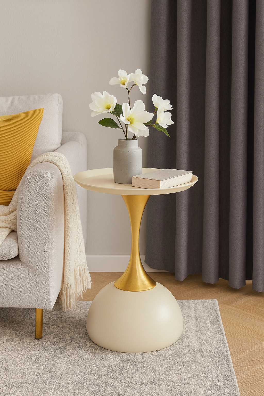 HDC Metal Side Table Tray, Small Accent Table Nightstand for Bedside Or Sofa, Round Bar Table Coffee Table for Living Room, Bedroom, Home, Office (Color : WHITE)