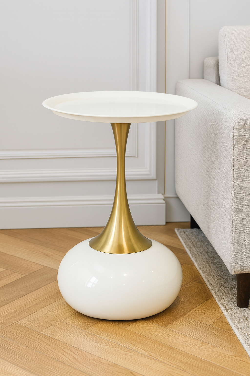 HDC Metal Side Table Tray, Small Accent Table Nightstand for Bedside Or Sofa, Round Bar Table Coffee Table for Living Room, Bedroom, Home, Office (Color : WHITE)