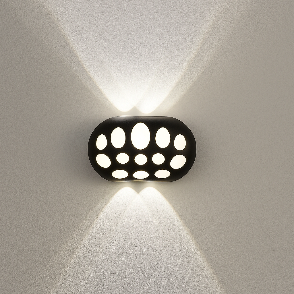 HDC Modern Dual Beam Black LED Outdoor Wall Light – Oval Design with Patterned Glow