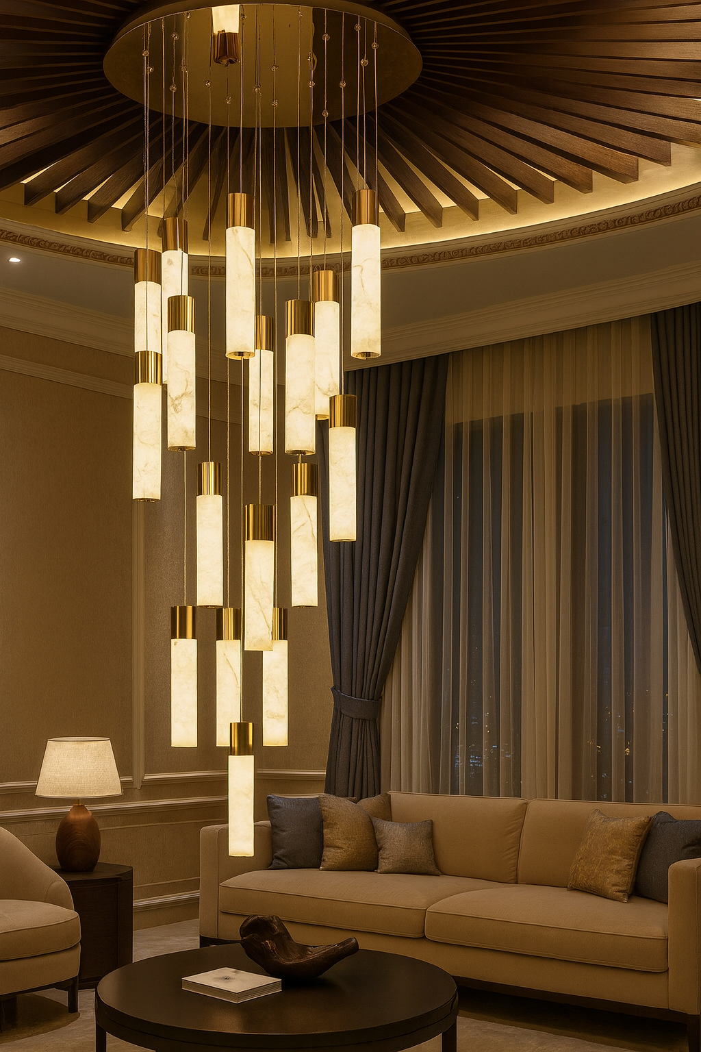 HDC 18 Lights Imperial Marble Tube Double Height Stair Chandelier