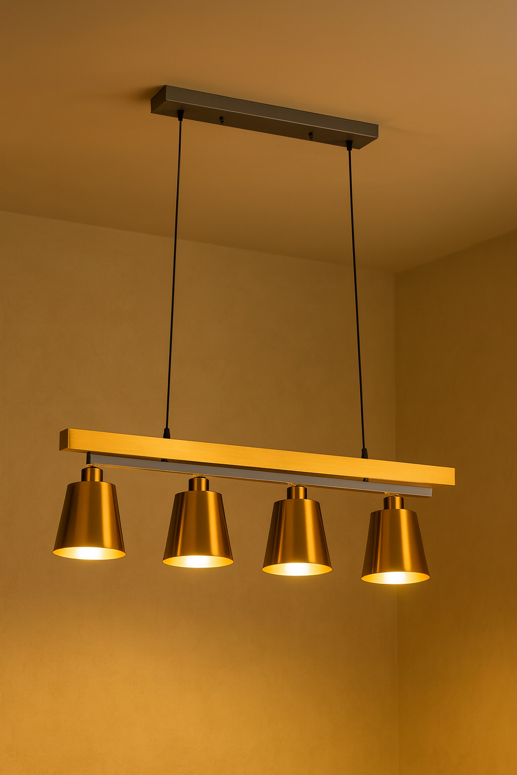 HDC Golden Metal 4-Lights Gold Linear Pendant Chandelier Light