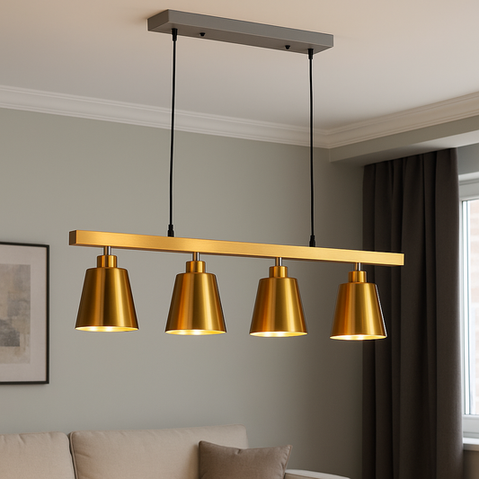 HDC Golden Metal 4-Lights Gold Linear Pendant Chandelier Light