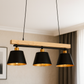 HDC Black Metal Wooden Nordic Noir 3-Light Linear Pendant Chandelier Light