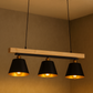 HDC Black Metal Wooden Nordic Noir 3-Light Linear Pendant Chandelier Light