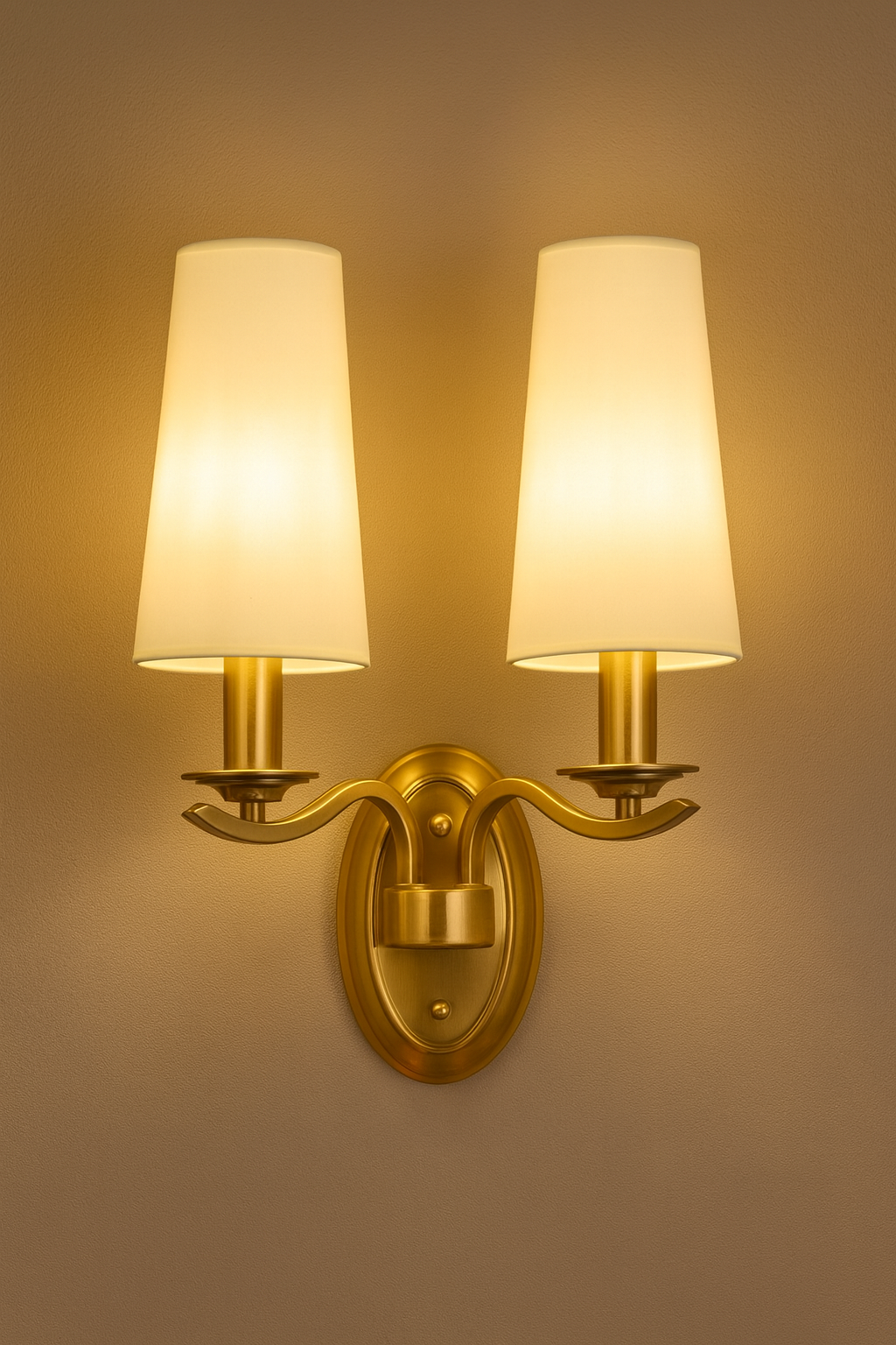HDC Gold Body Twin White Shade Wall Sconce For Living Room