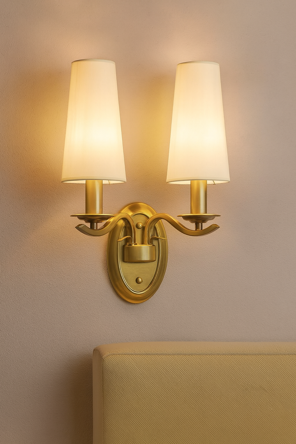 HDC Gold Body Twin White Shade Wall Sconce For Living Room