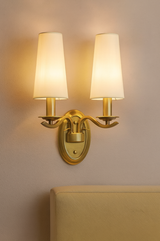HDC Gold Body Twin White Shade Wall Sconce For Living Room