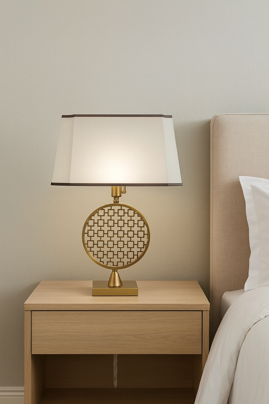 Hdc Modern Luxury Metal Golden Table Lamp With Fabric Lamp Shade