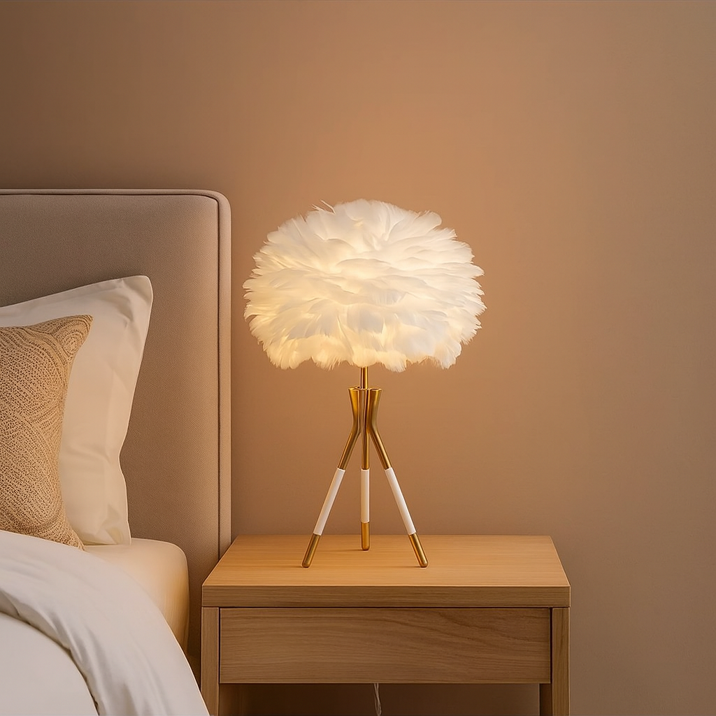 HDC Goose Feather LED Table Lamp Modern Bedside Study Lamp