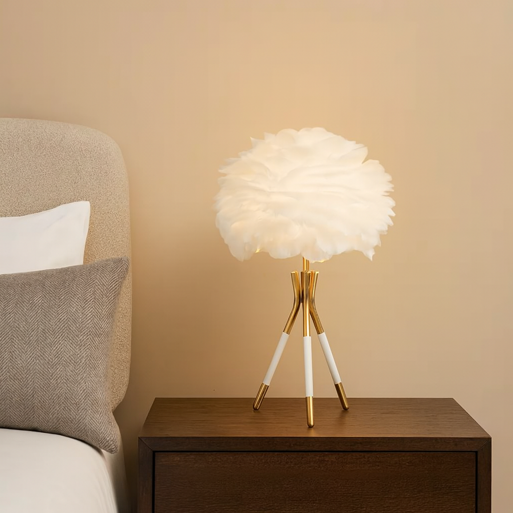 HDC Goose Feather LED Table Lamp Modern Bedside Study Lamp
