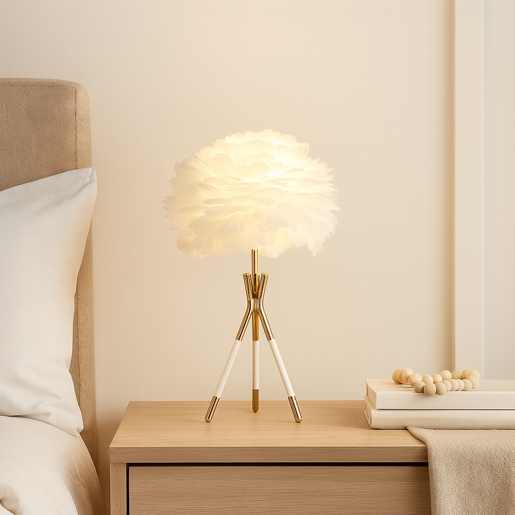 HDC Goose Feather LED Table Lamp Modern Bedside Study Lamp