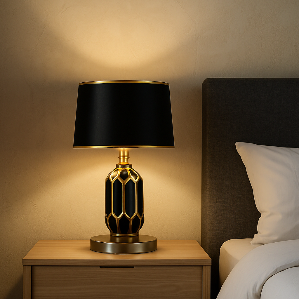 Hdc Ceramic Nightstand Lamp With High-quality fabric lampshade