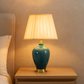 Hdc Aqua Ceramic Nightstand Lamp With High-quality Fabric Lampshade