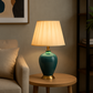 Hdc Aqua Ceramic Nightstand Lamp With High-quality Fabric Lampshade