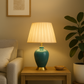 Hdc Aqua Ceramic Nightstand Lamp With High-quality Fabric Lampshade