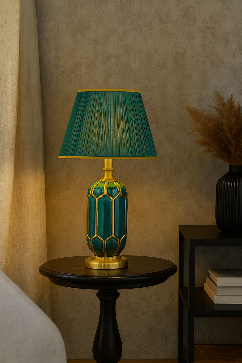 Hdc Ceramic Nightstand Lamp With High-quality fabric lampshade
