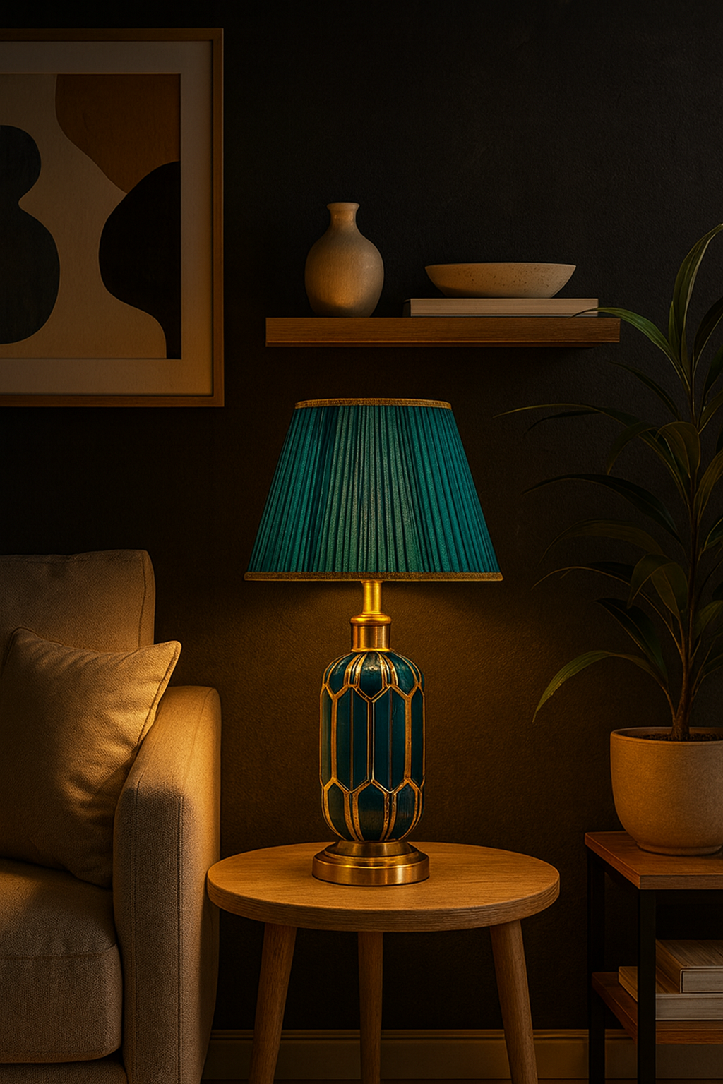 Hdc Ceramic Nightstand Lamp With High-quality fabric lampshade